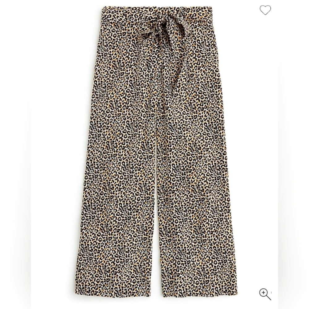 Wide-leg cropped pant in leopard-print silk, Size 2